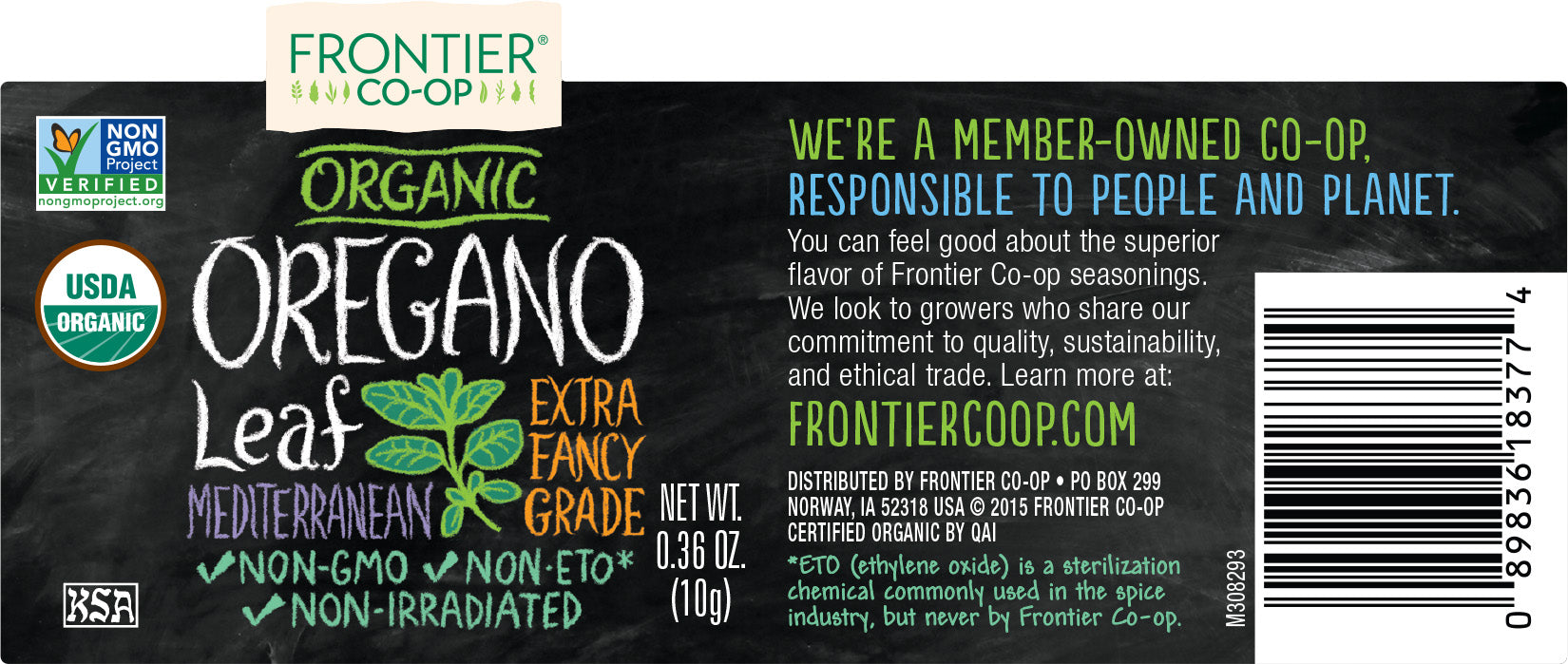 Frontier Co-op Oregano Leaf, Cut & Sifted, Extra Fancy Grade, Organic  0.36 oz.