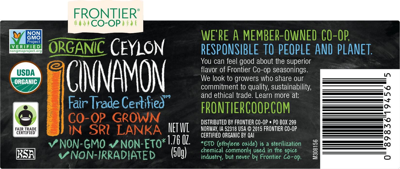 Frontier Co-op Ceylon Cinnamon, Ground, Organic, Fair Trade Certified™ 1.76 oz.