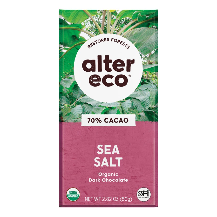 Alter Eco Organic Deep Dark Sea Salt 70% Cocoa Chocolate Bar 2.82 oz.