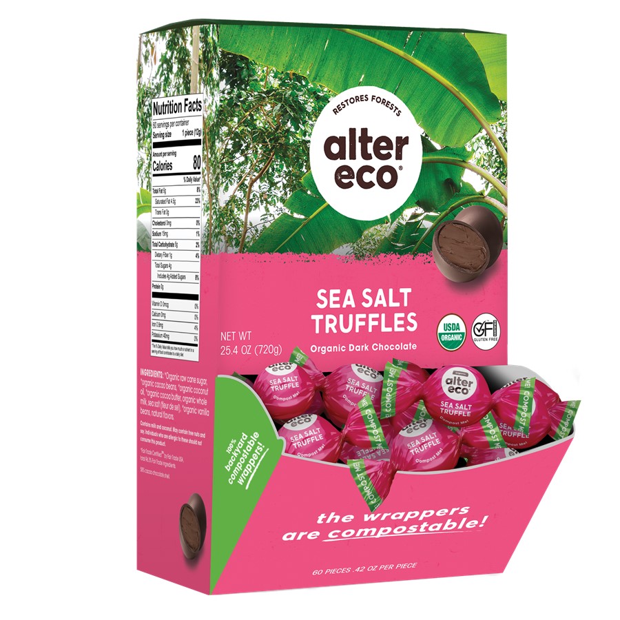 Alter Eco Organic Dark Chocolate Sea Salt Coconut Oil Truffles 60 count display
