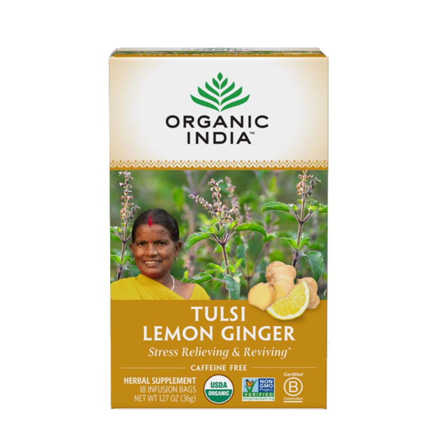 Organic India Lemon Ginger Tulsi Infusions Tea 18 infusion tea bags