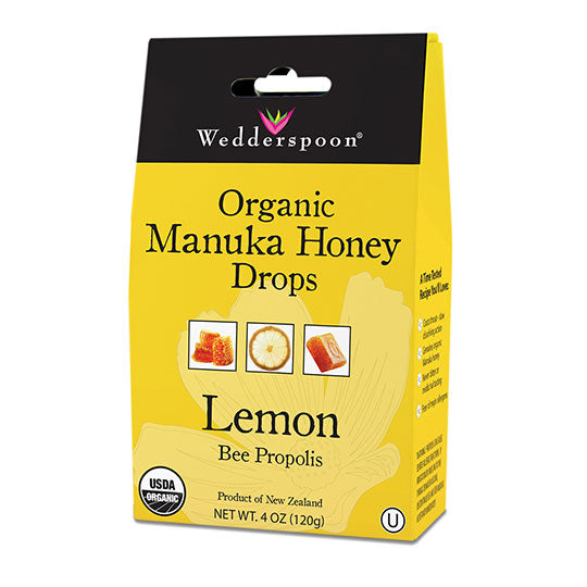 Wedderspoon Wellbeeing Lemon & Bee Propolis Organic Manuka Honey Drops