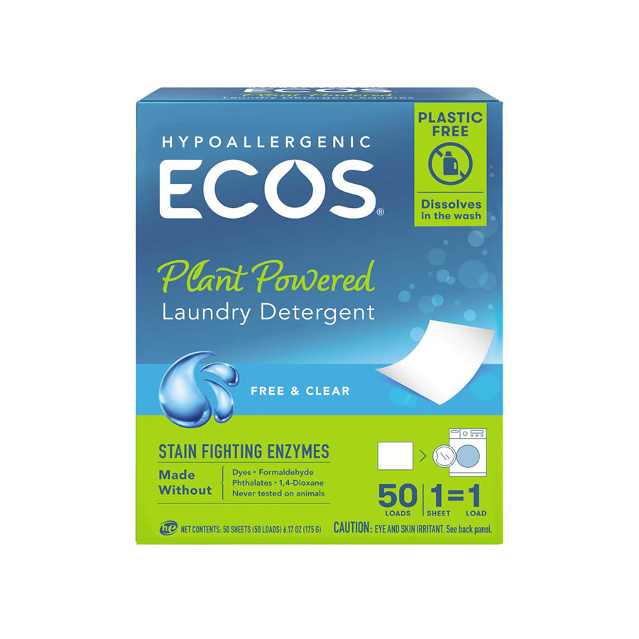 Earth Friendly Products EcosNext Liquidless Laundry Detergent, Free & Clear 50 Squares